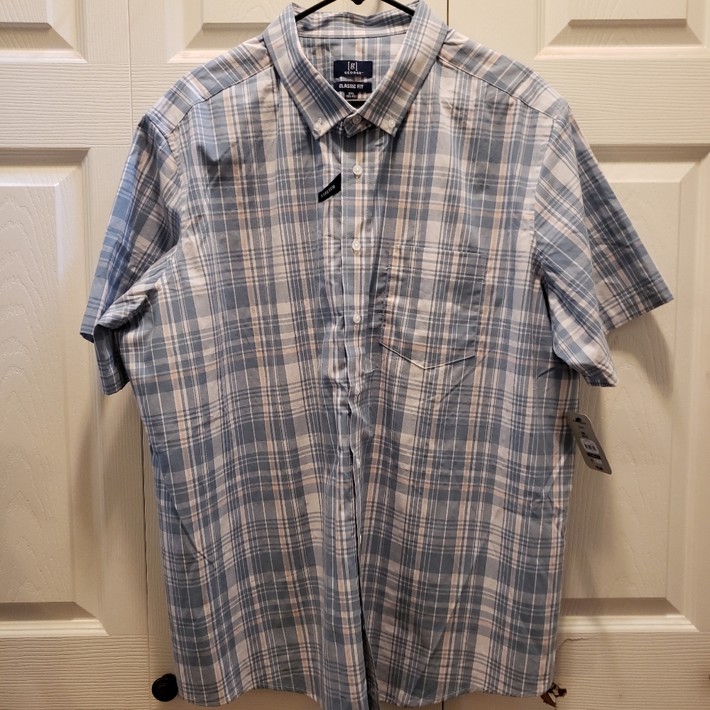 Goerge Blue Plaid Short Sleeve Stretch Classic Fit Shirt Size 2XL‎